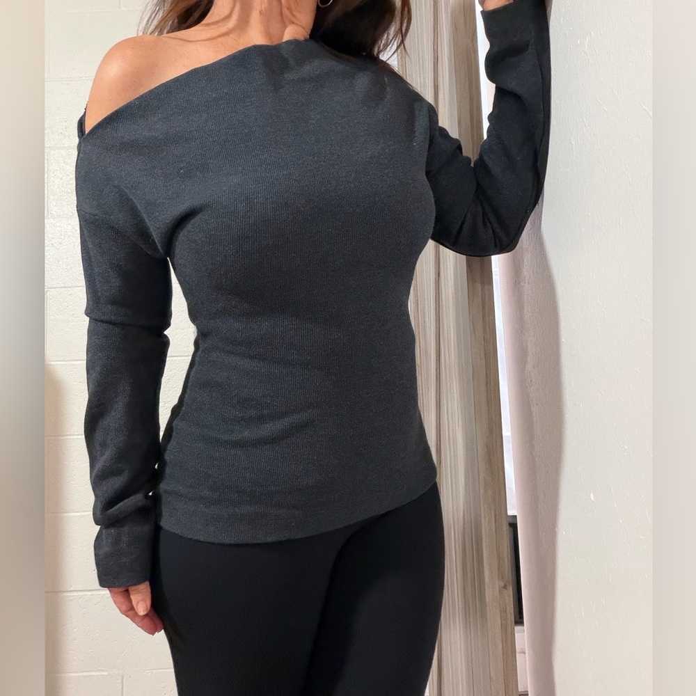 Zara Charcoal  asymmetrical cold shoulder sweater